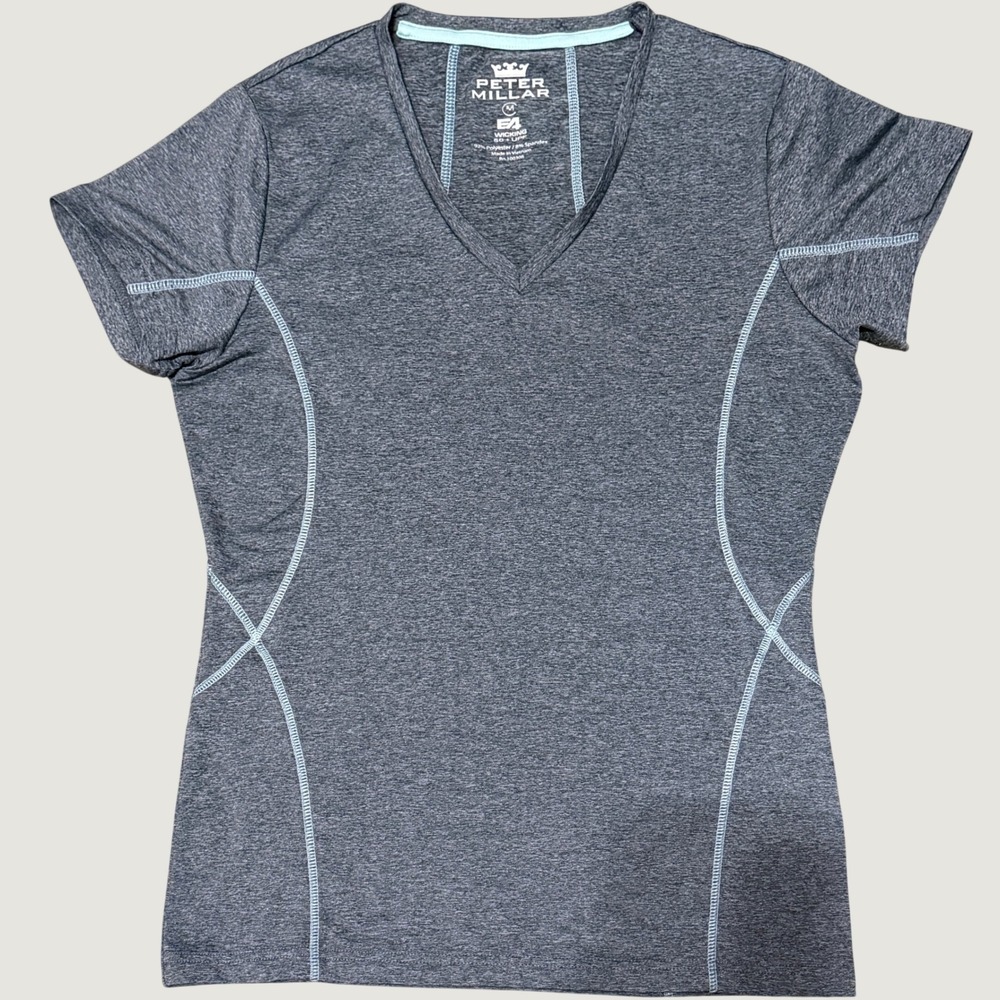 Peter Millar E4 Women's Performance V-Neck Shirt Gray Heather Size Medium UPF 50